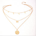 Alloy Clasp Rhinestone Tassel Concave Convex Circular Pendant 4-layer Necklace